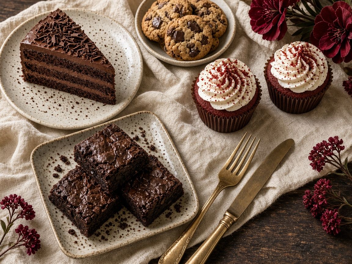 An editorial collection of cakes, cupcakes, cookies and brownies